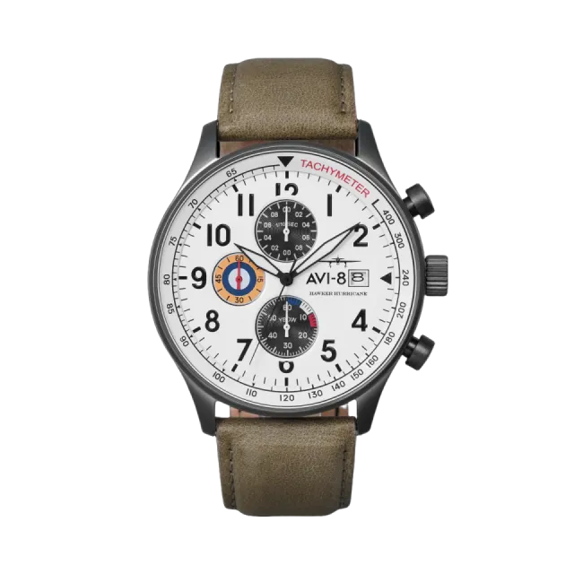 AVI-8 Hawker Hurricane Classic Chronograph Ivory Grayscale AV40110B Görsel 1