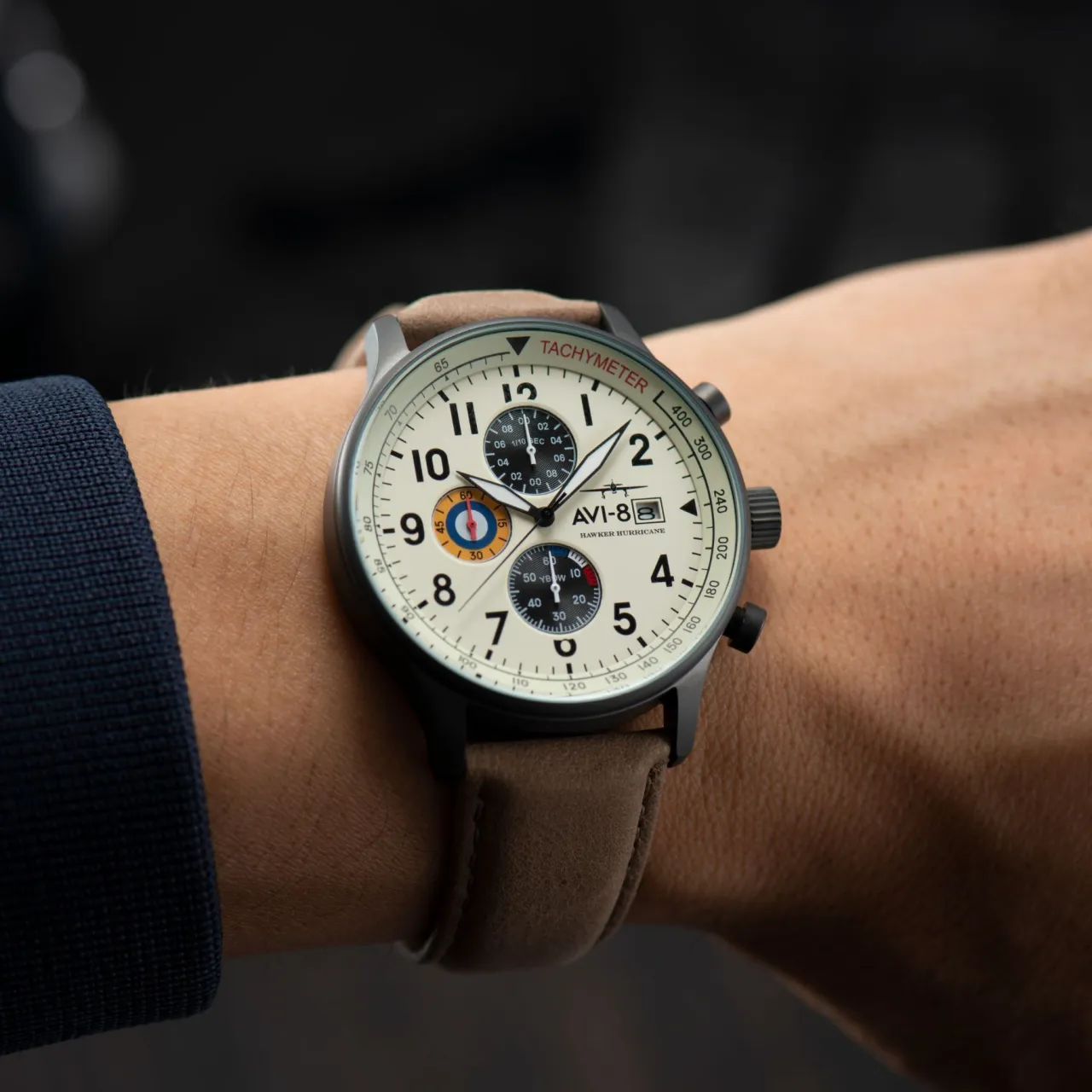 AVI-8 Hawker Hurricane Classic Chronograph Cream Beige AV40110C detay görseli 2