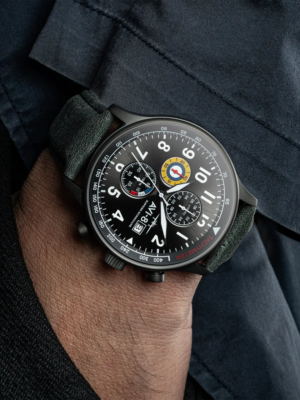 AVI-8 Hawker Hurricane Classic Chronograph Military Green AV40110D detay görseli 4