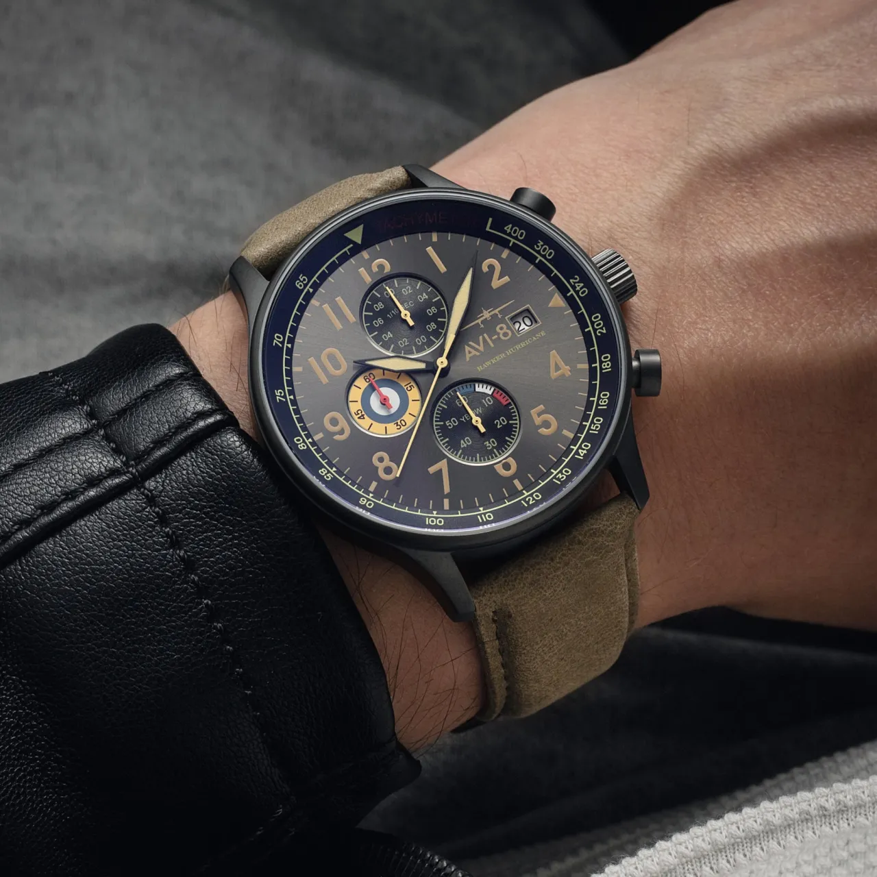 AVI-8 Hawker Hurricane Classic Chronograph Dark Earth AV40110E detay görseli 2