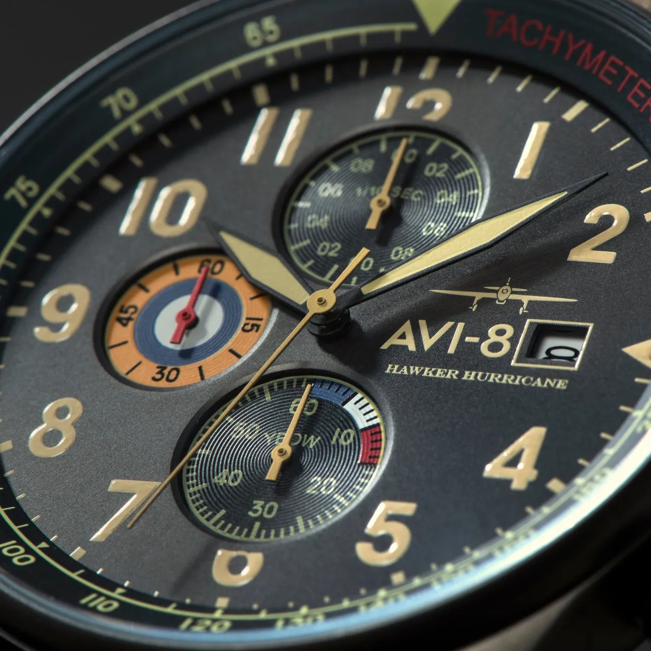 AVI-8 Hawker Hurricane Classic Chronograph Dark Earth AV40110E detay görseli 5