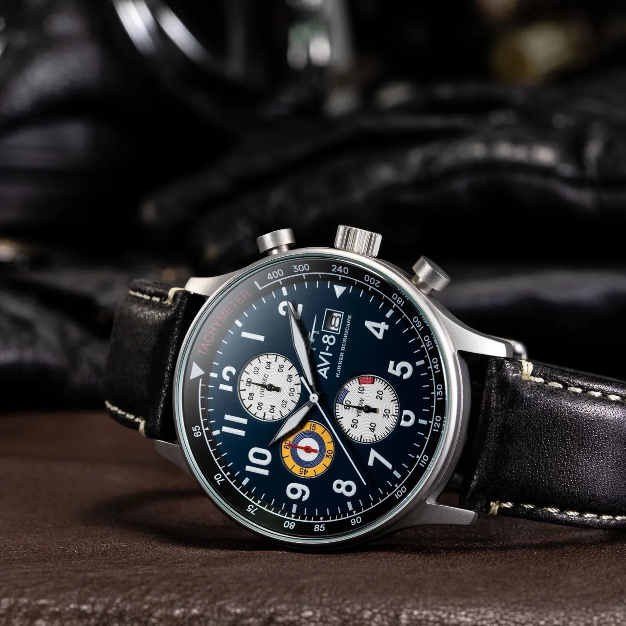 AVI-8 Hawker Hurricane Classic Chronograph Midnight Black AV40110I detay görseli 1
