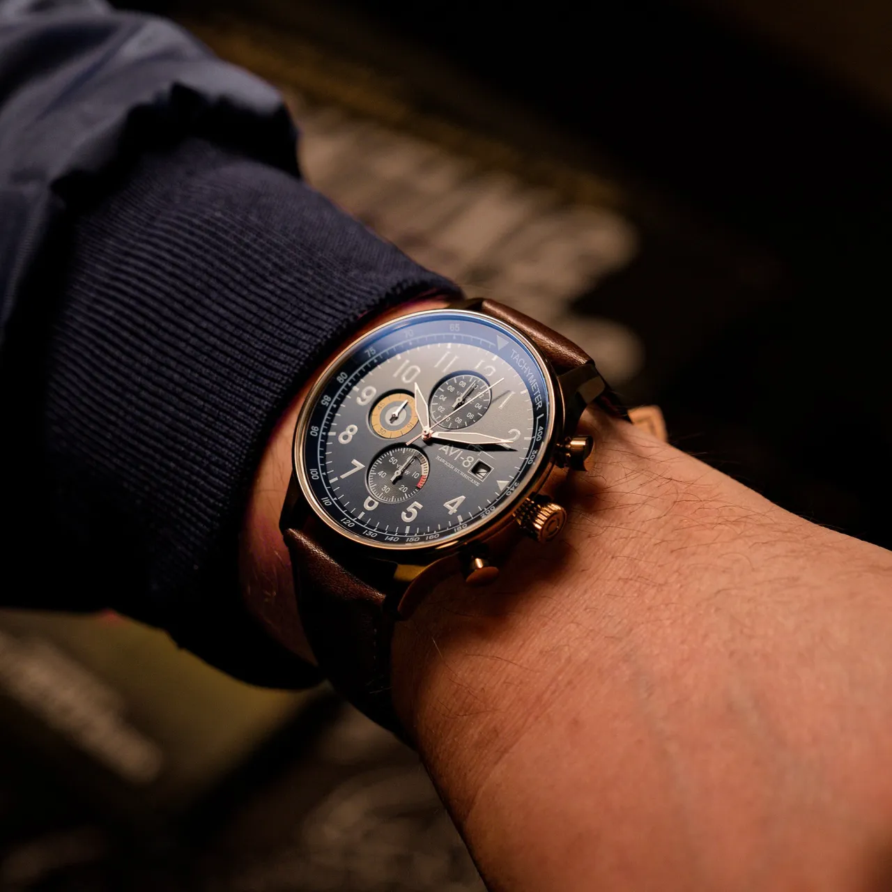 AVI-8 Hawker Hurricane Classic Chronograph Blue AV40110O detay görseli 3