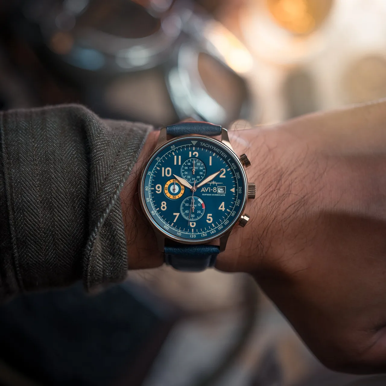 AVI-8 Hawker Hurricane Classic Chronograph Blue AV40110Q detay görseli 3