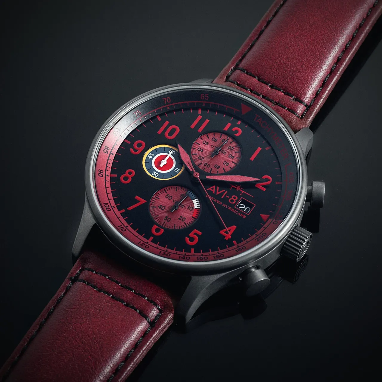 AVI-8 Hawker Hurricane Classic Chronograph Blood Red AV40110S detay görseli 4