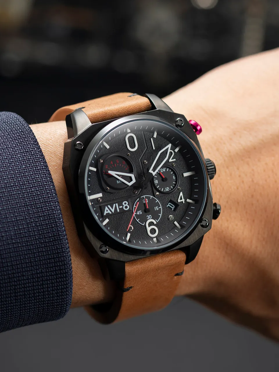 Avi-8 Hawker Hunter Retrograde Chronograph Charcoal Ember Brown AV405202 detay görseli 3