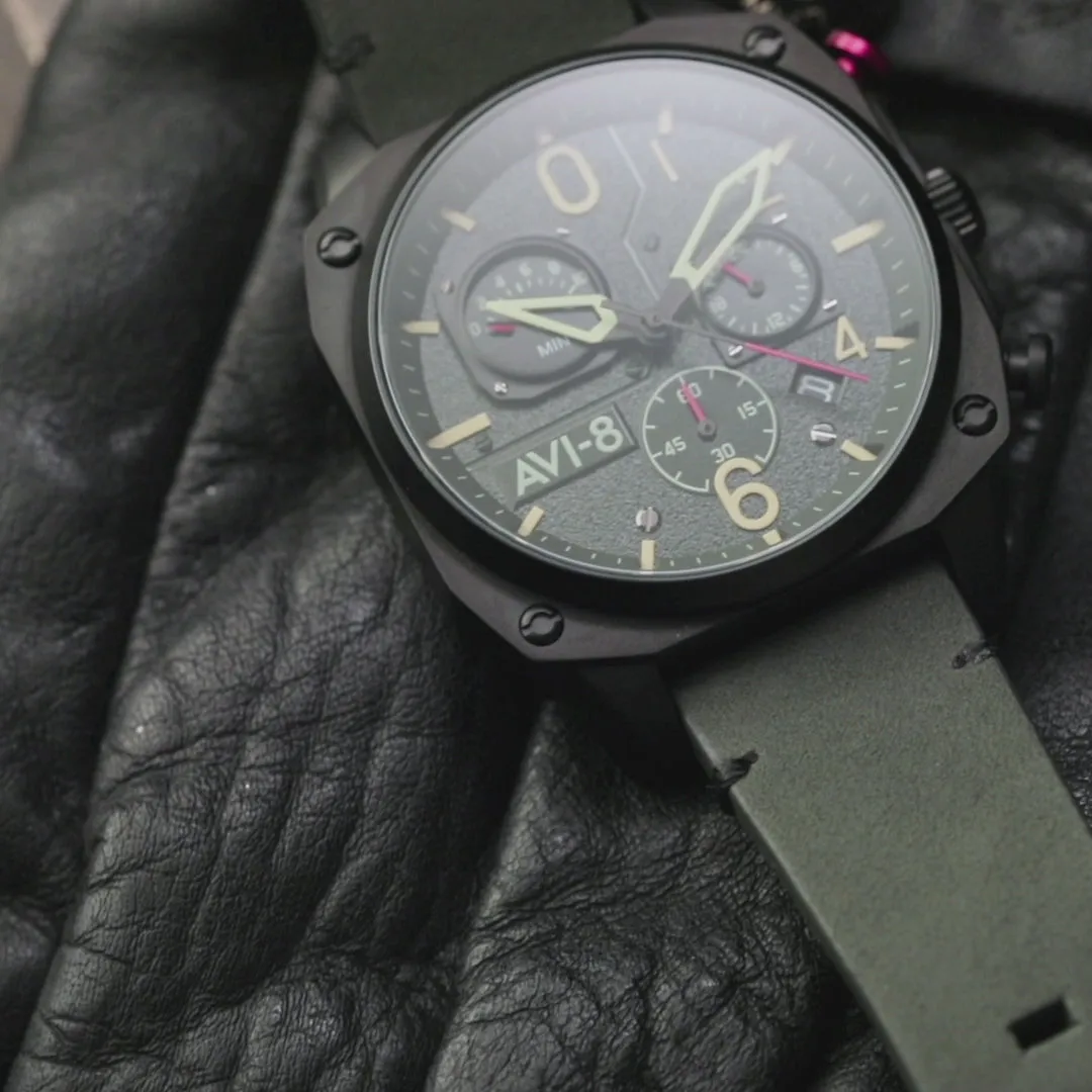 AVI-8 Hawker Hunter Retrograde Chronograph Deep Green Black AV405208 detay görseli 1