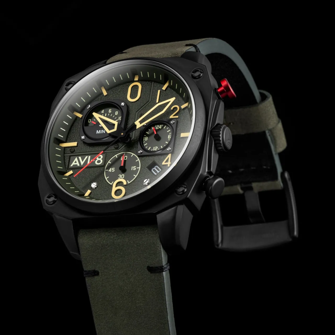 AVI-8 Hawker Hunter Retrograde Chronograph Deep Green Black AV405208 detay görseli 3