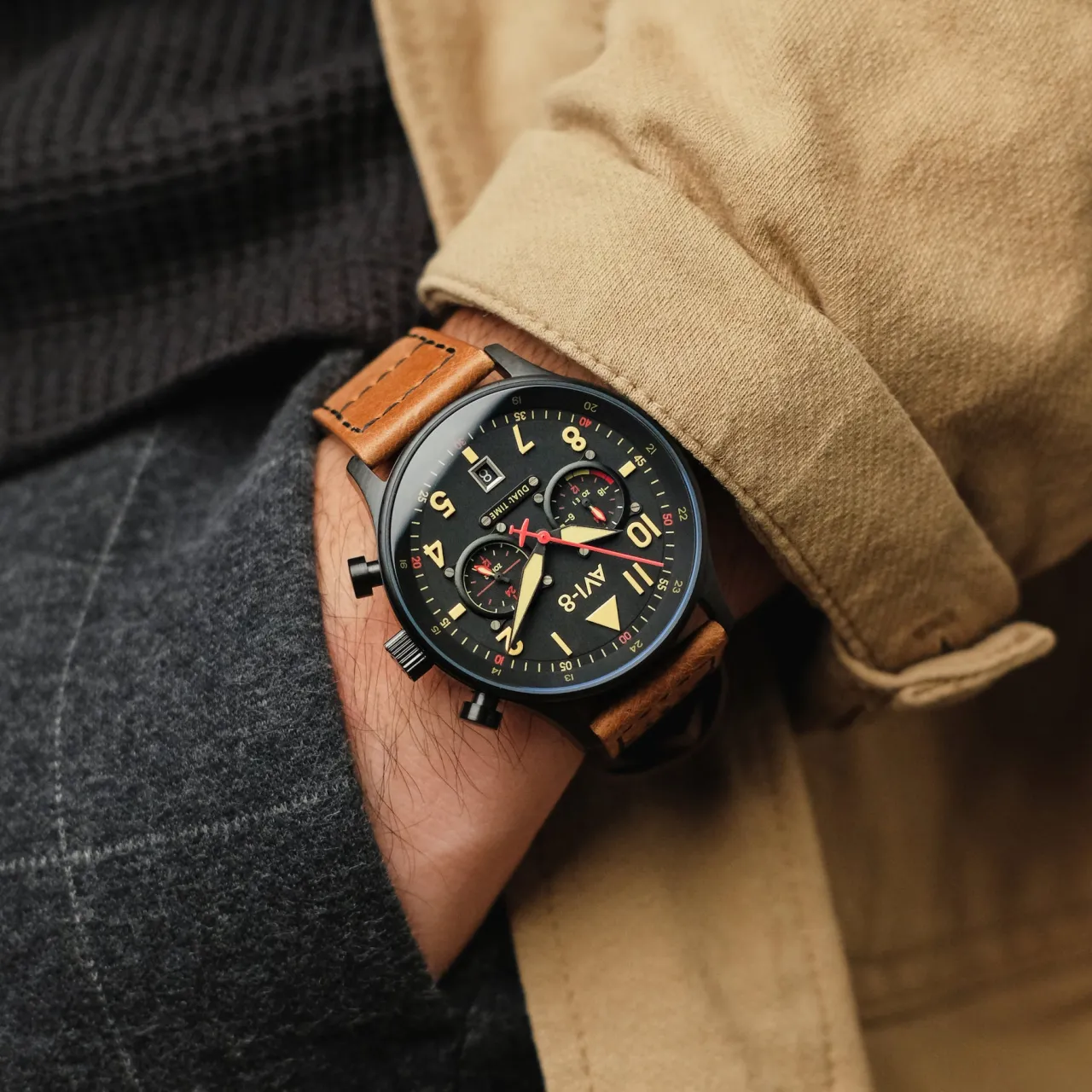 AVI-8 Hawker Hurricane Carey Dual Time Black AV408803 detay görseli 3