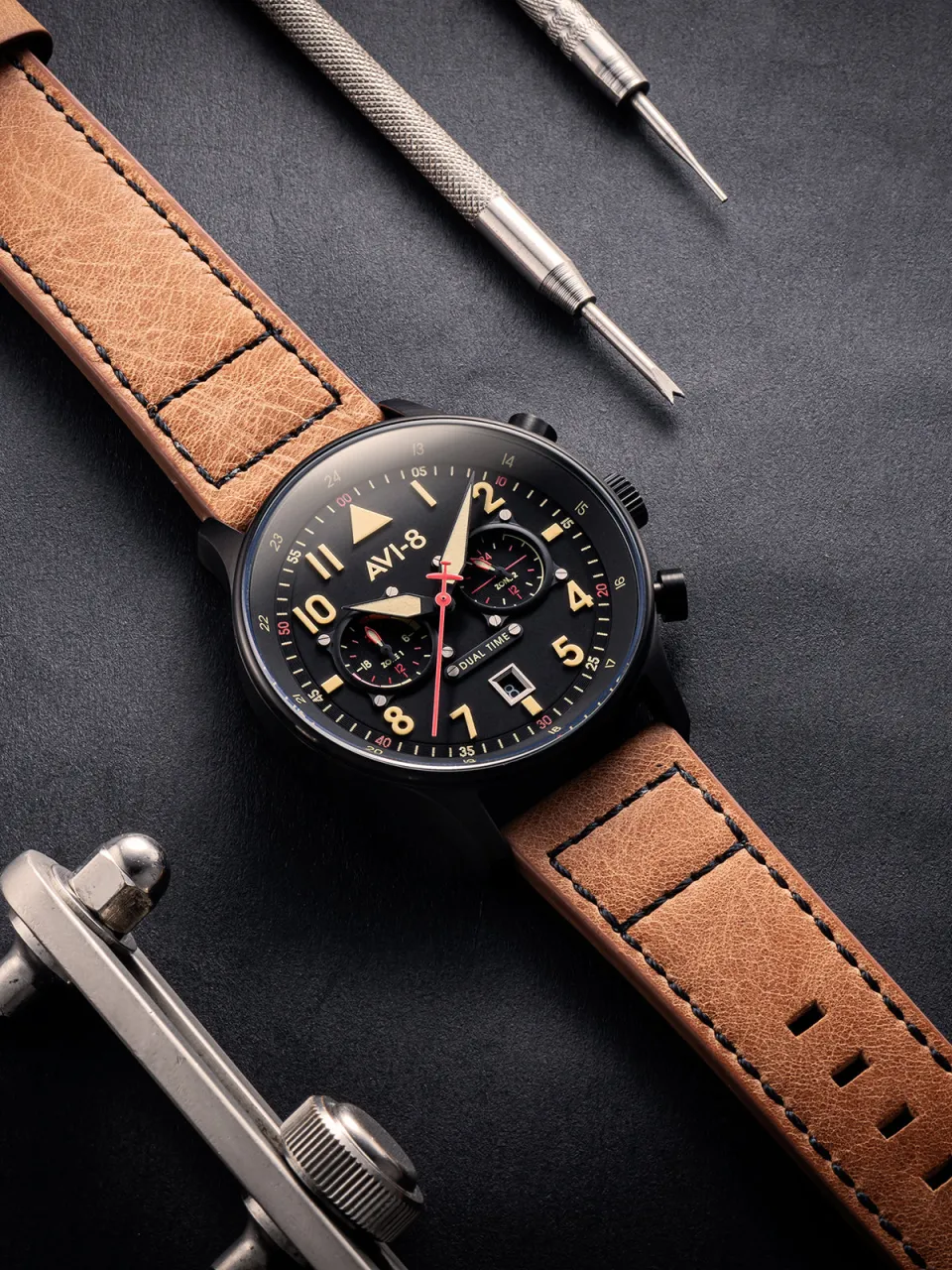 AVI-8 Hawker Hurricane Carey Dual Time Black AV408803 detay görseli 5
