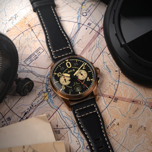 AVI-8 Spitfire Lock Chronograph Black AV408907 Görsel 8