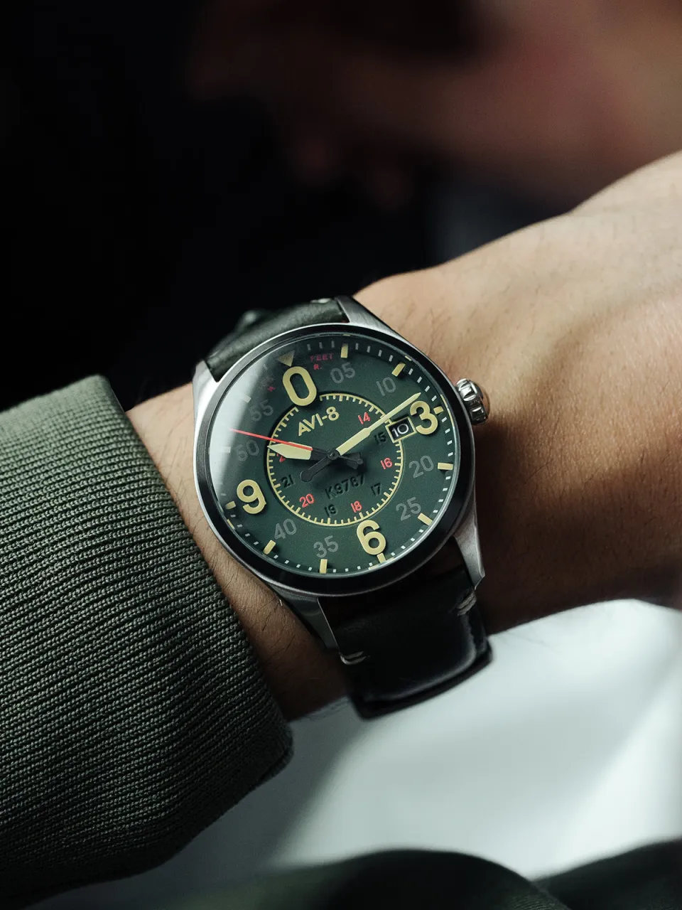 AVI-8 Spitfire Smith Automatic Green AV409003 detay görseli 2