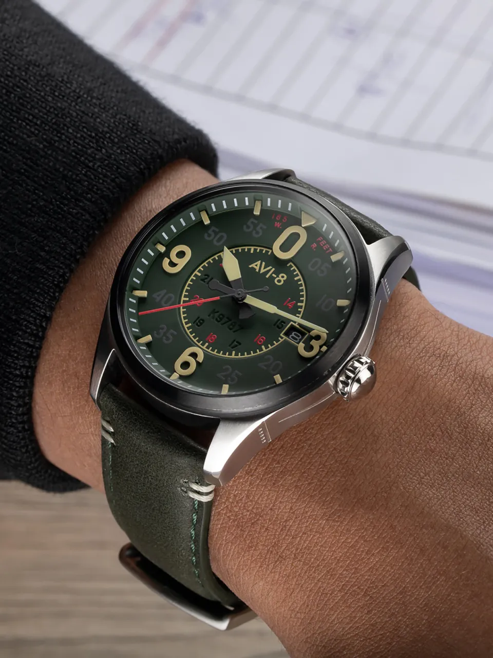 AVI-8 Spitfire Smith Automatic Green AV409003 detay görseli 4