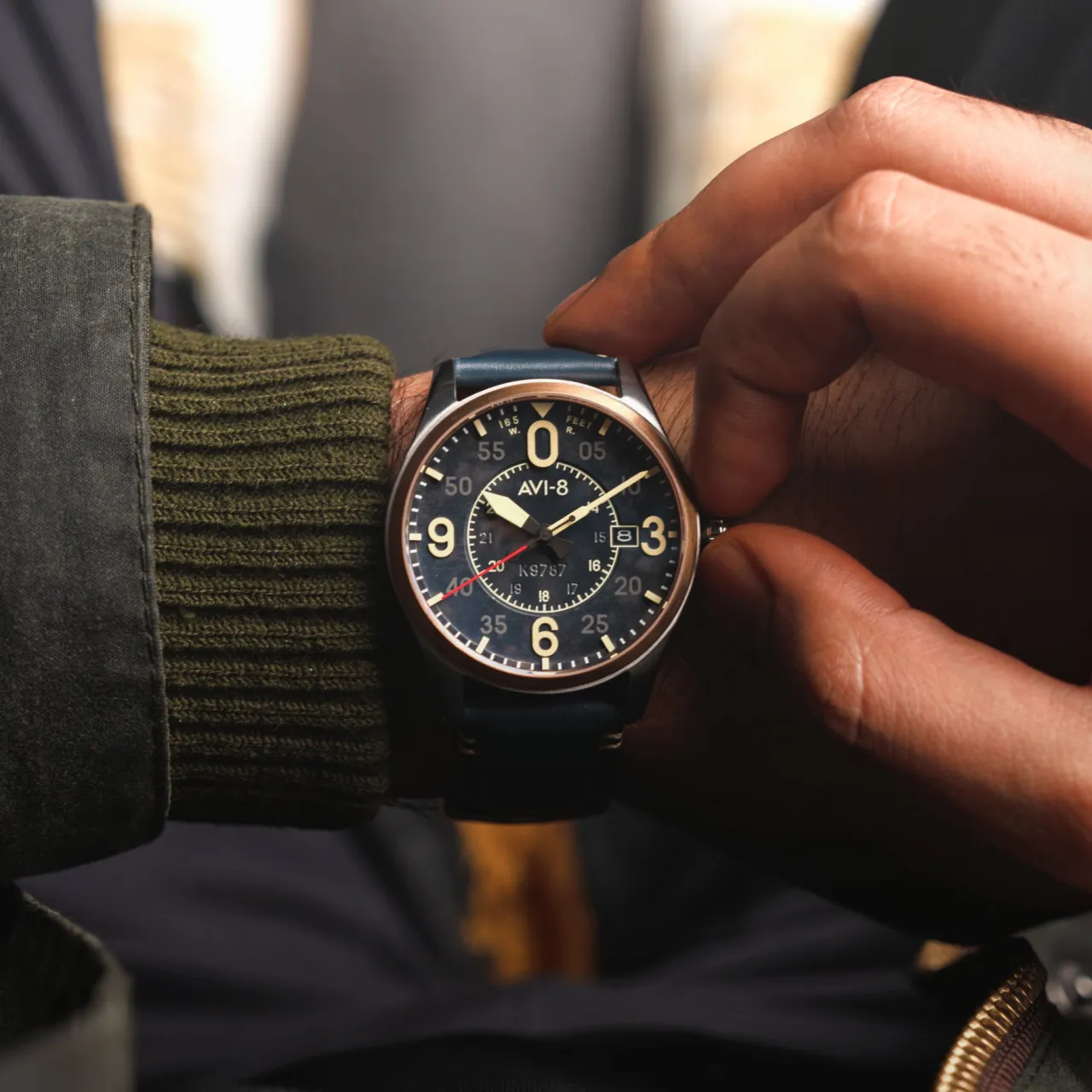 AVI-8 Spitfire Smith Automatic Distressed Blue AV409005 detay görseli 2