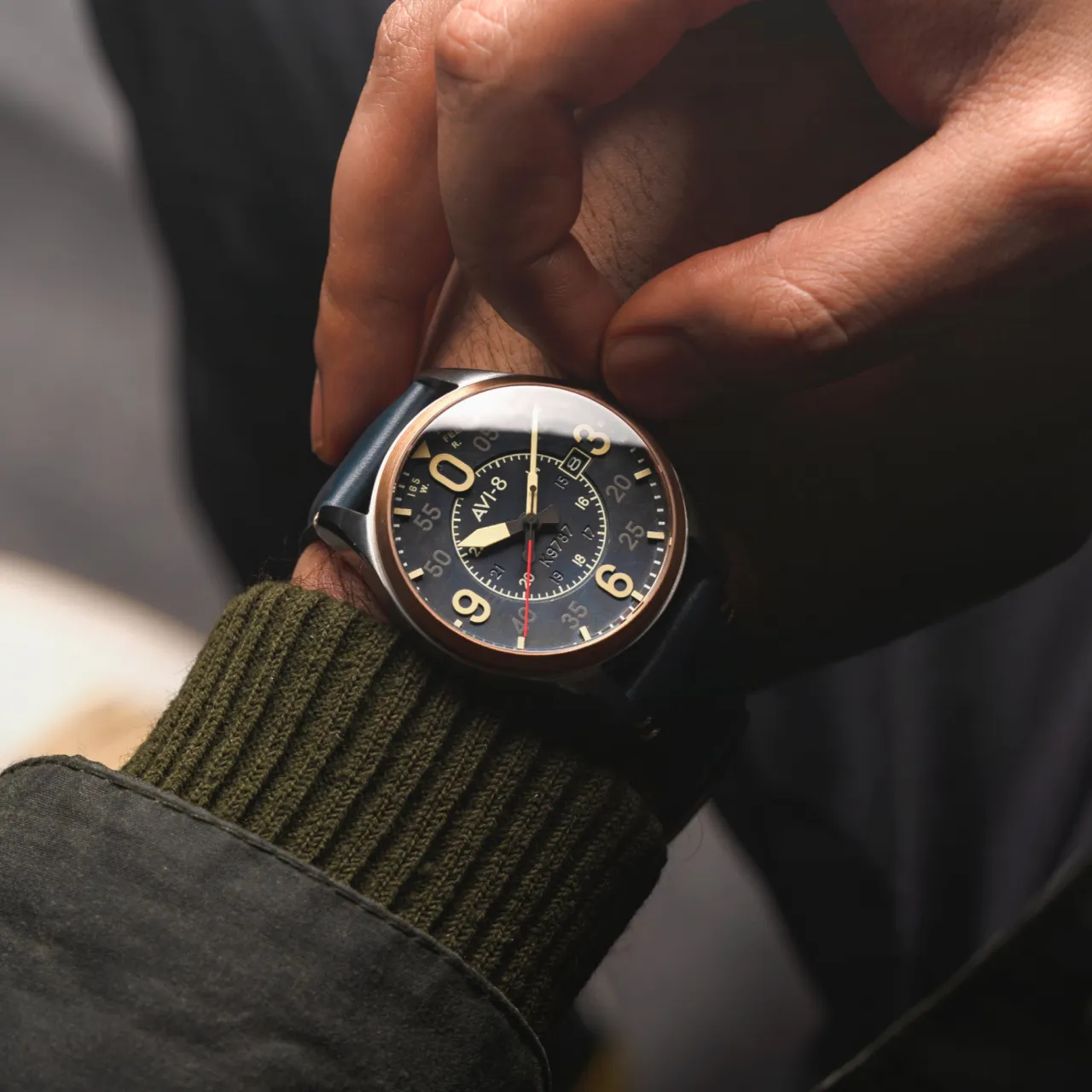 AVI-8 Spitfire Smith Automatic Distressed Blue AV409005 detay görseli 3