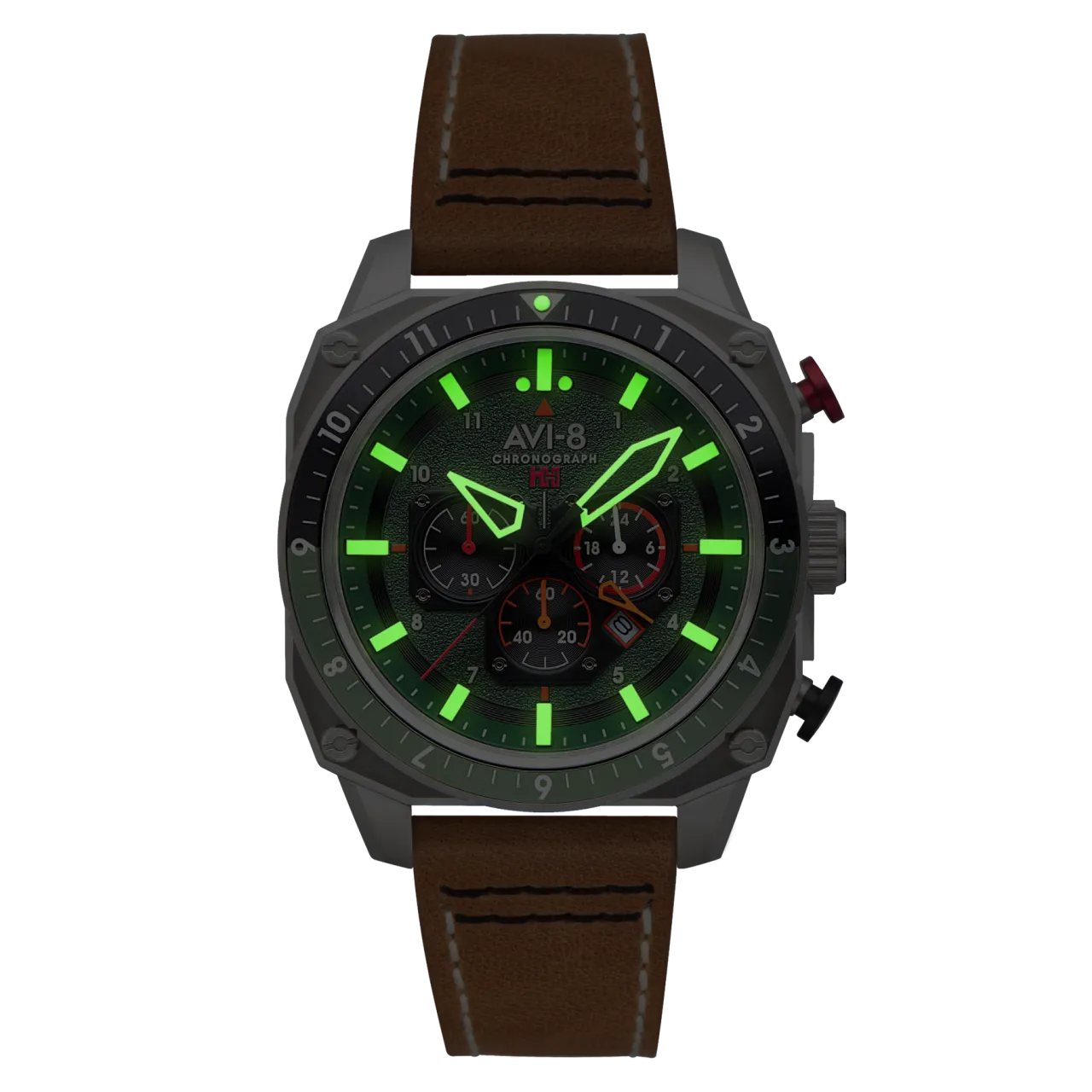 AVI-8 Hawker Hunter Atlas Dual Time Chronograph Forest AV410001 detay görseli 4