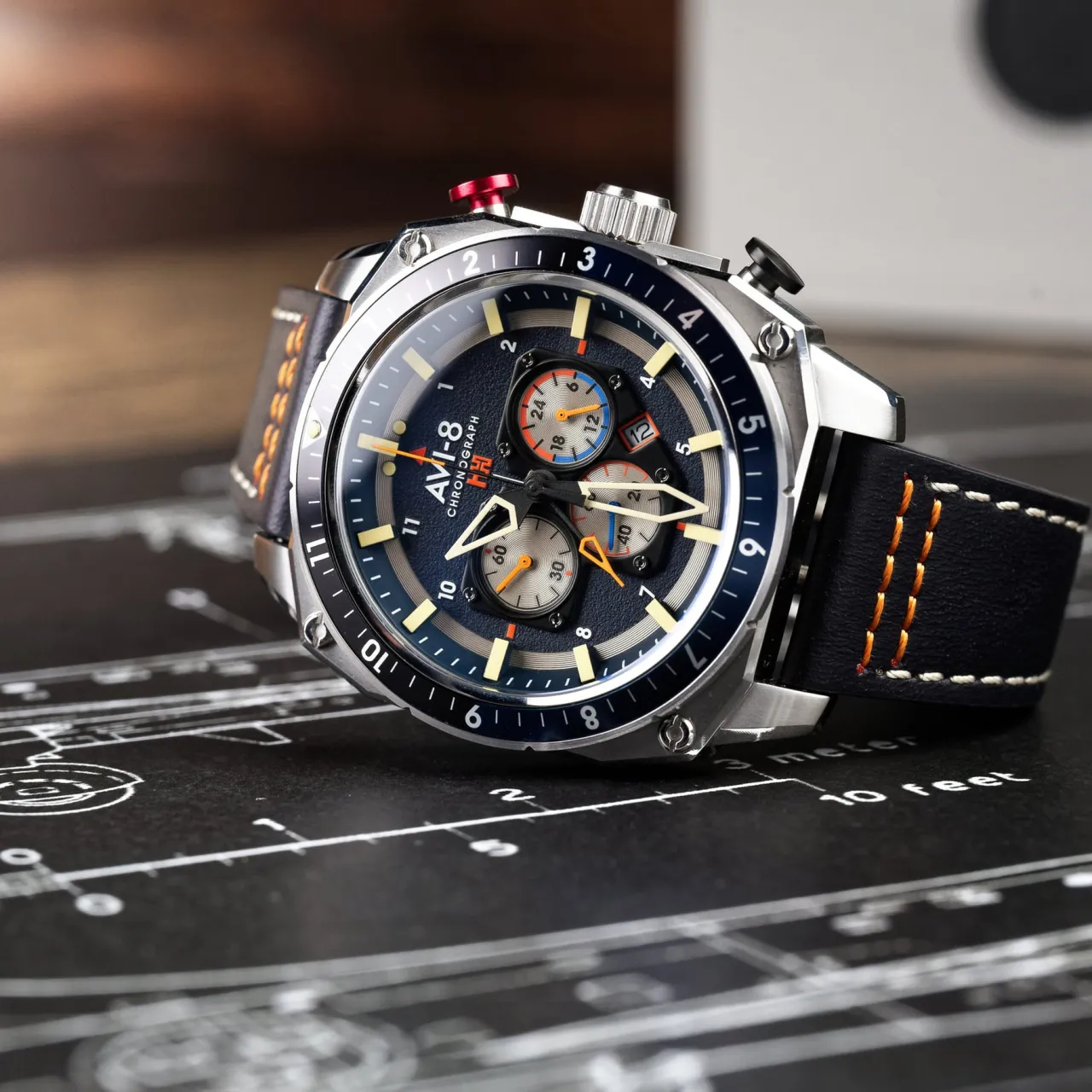 AVI-8 Hawker Hunter Atlas Dual Time Chronograph Pavillion Blue AV410002 detay görseli 2