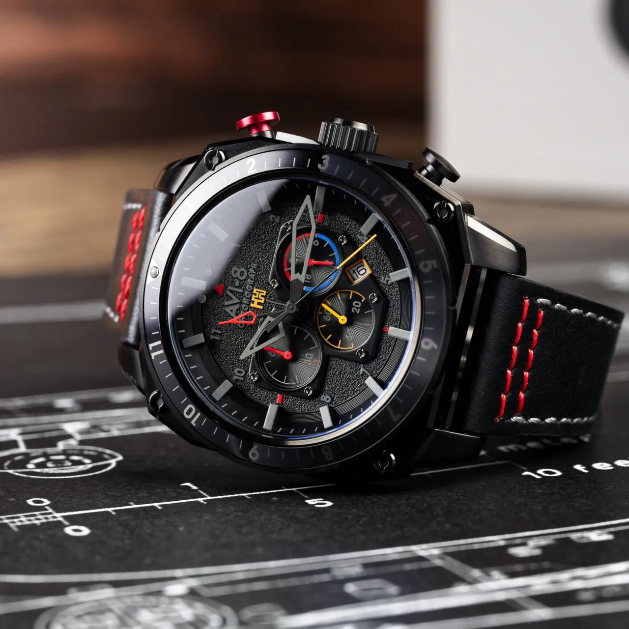 AVI-8 Hawker Hunter Atlas Dual Time Chronograph Black AV410004 detay görseli 5