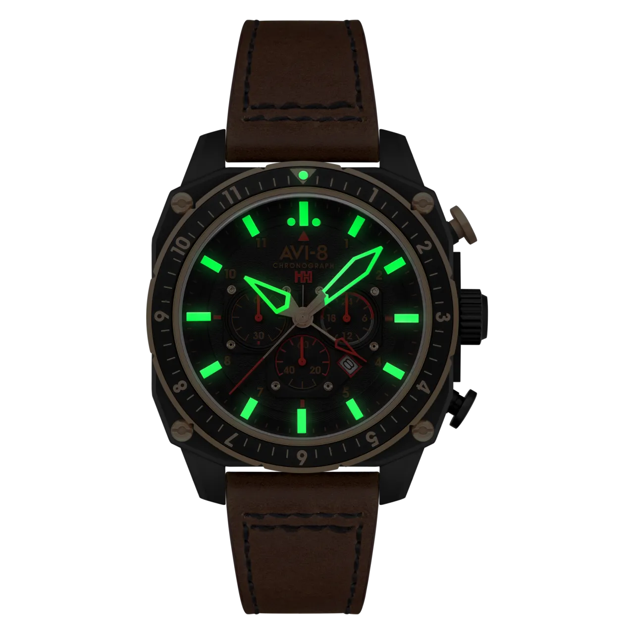 AVI-8 Hawker Hunter Atlas Dual Time Chronograph Jade Black AV410009 detay görseli 3