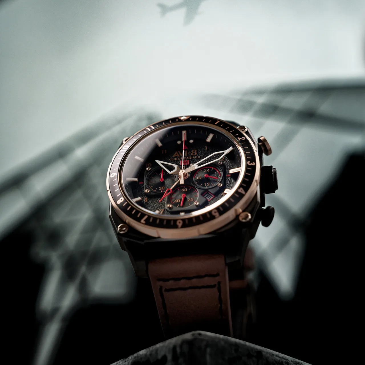 AVI-8 Hawker Hunter Atlas Dual Time Chronograph Jade Black AV410009 detay görseli 4