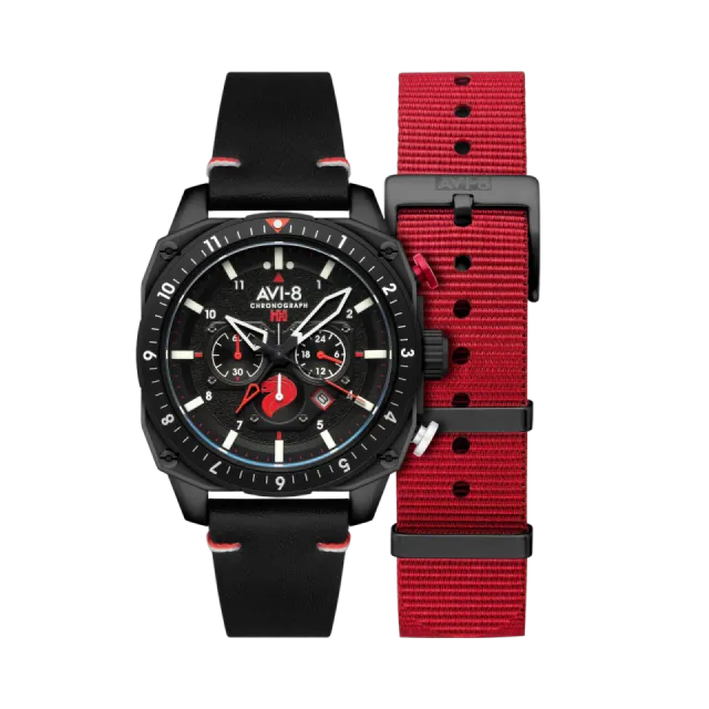 AVI-8 Hawker Hunter Atlas Dual Time Chronograph Black Pegasus Black AV41000A Görsel 1