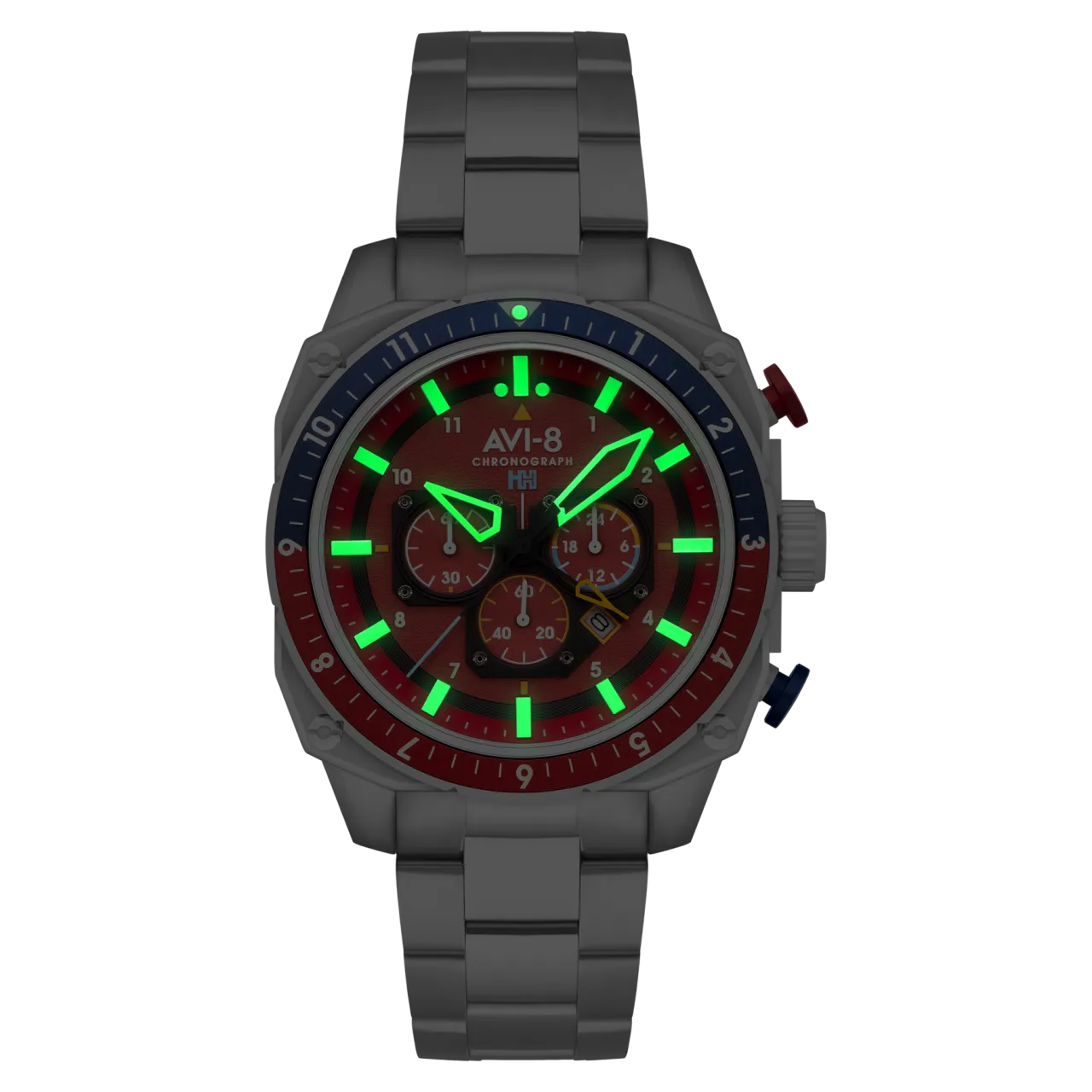 AVI-8 Hawker Hunter Atlas Dual Time Chronograph Crimson Red AV410022 detay görseli 3