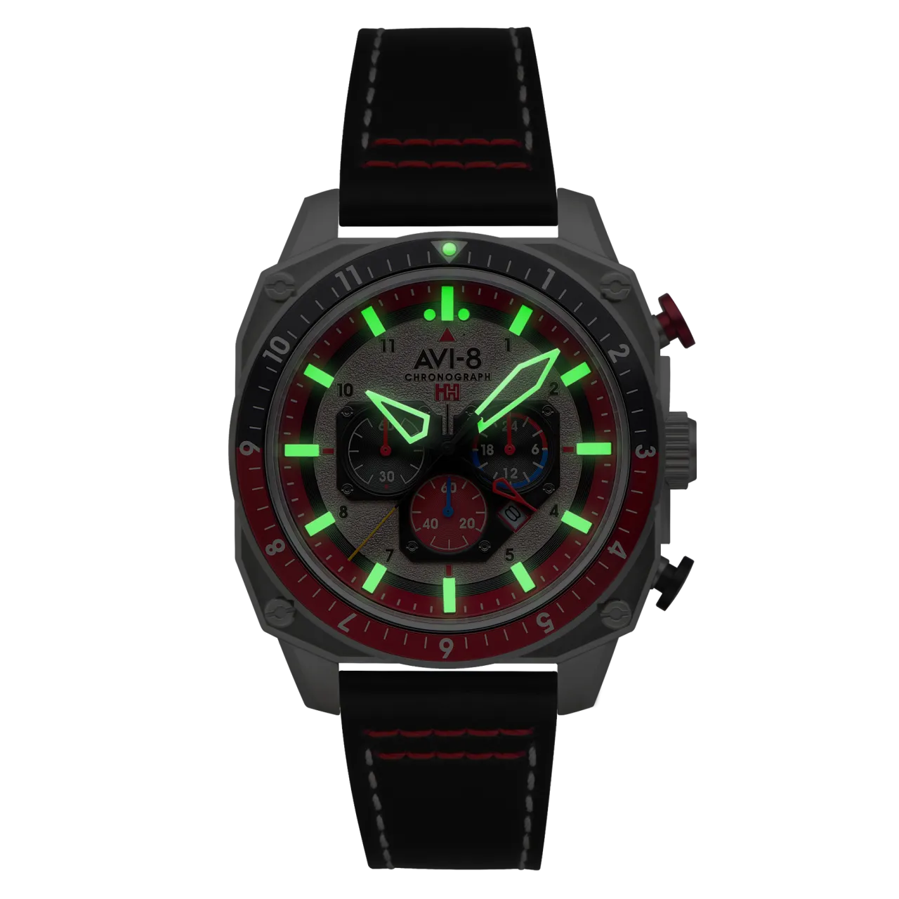 AVI-8 Hawker Hunter Atlas Dual Time Chronograph Hazard Red AV410003 detay görseli 4