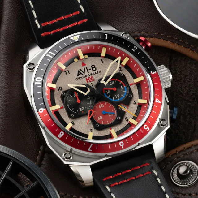 AVI-8 Hawker Hunter Atlas Dual Time Chronograph Hazard Red AV410003 Görsel 4