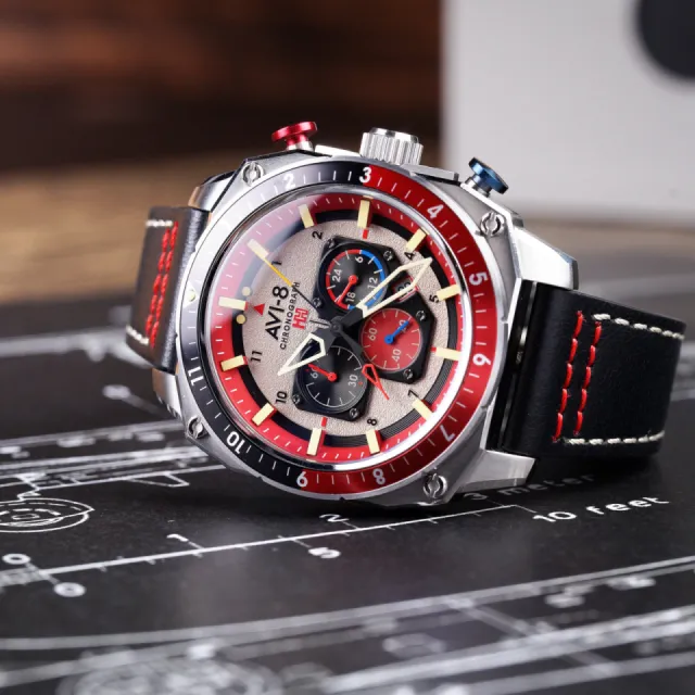 AVI-8 Hawker Hunter Atlas Dual Time Chronograph Hazard Red AV410003 Görsel 7