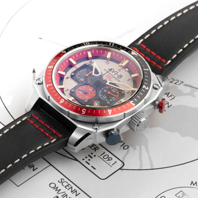 AVI-8 Hawker Hunter Atlas Dual Time Chronograph Hazard Red AV410003 Görsel 9
