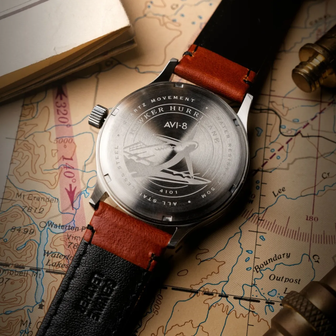 AVI-8 Hawker Hurricane McKellar Dual Time Brown Beige AV41010C detay görseli 4