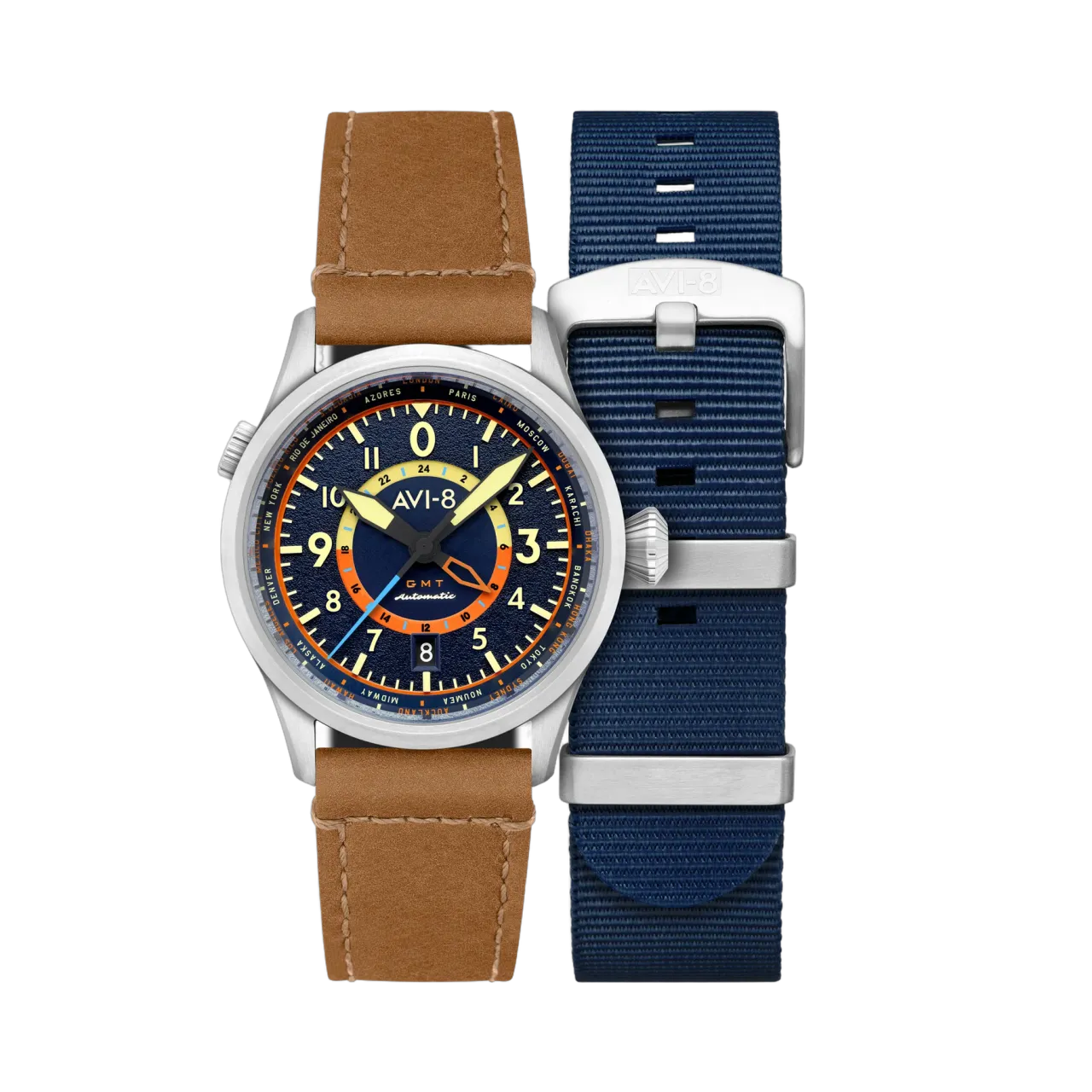 AVI-8 Flyboy Wingman Worldtimer GMT Automatic Blue AV412001