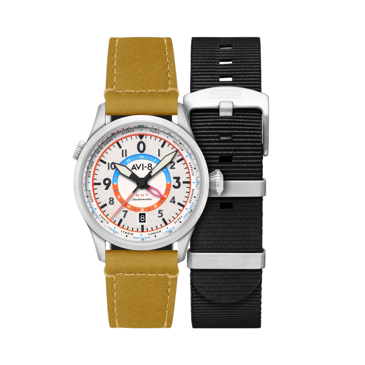 AVI-8 Flyboy Wingman Worldtimer GMT Automatic Sand Green AV412002