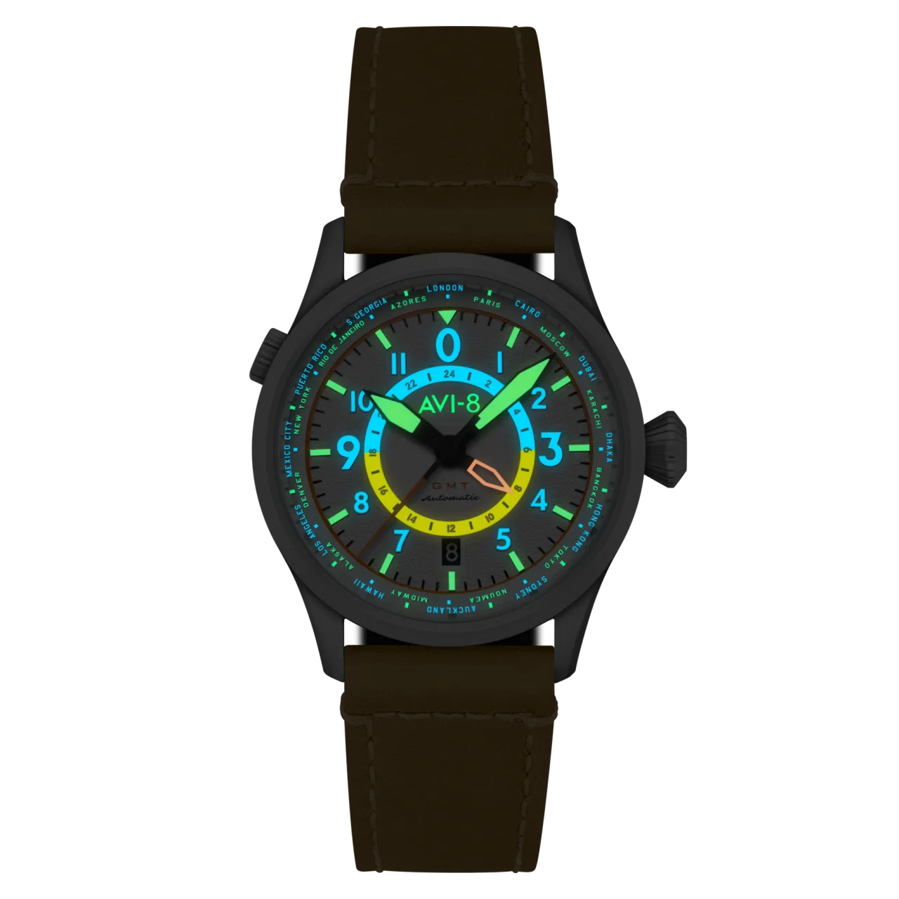 AVI-8 Flyboy Wingman Worldtimer GMT Automatic Sand Green AV412002 detay görseli 3