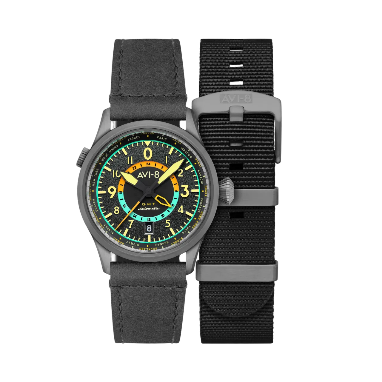 AVI-8 Flyboy Wingman Worldtimer GMT Automatic Tropical Grey AV412004