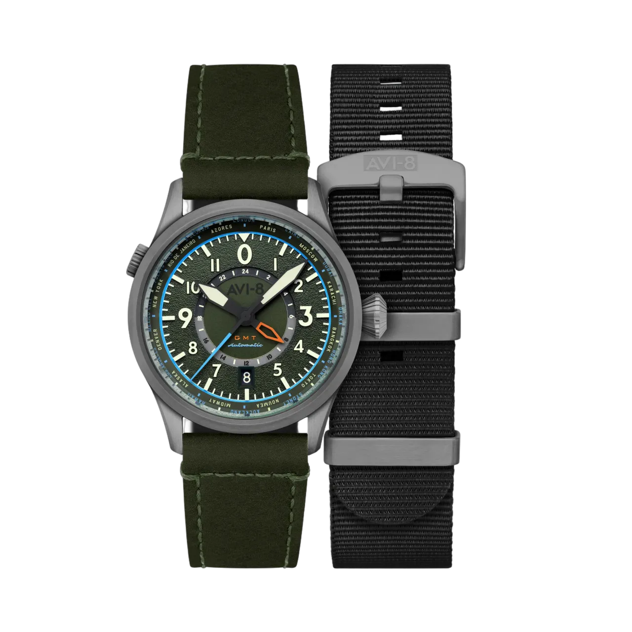 AVI-8 Flyboy Wingman Worldtimer GMT Automatic Green AV412005