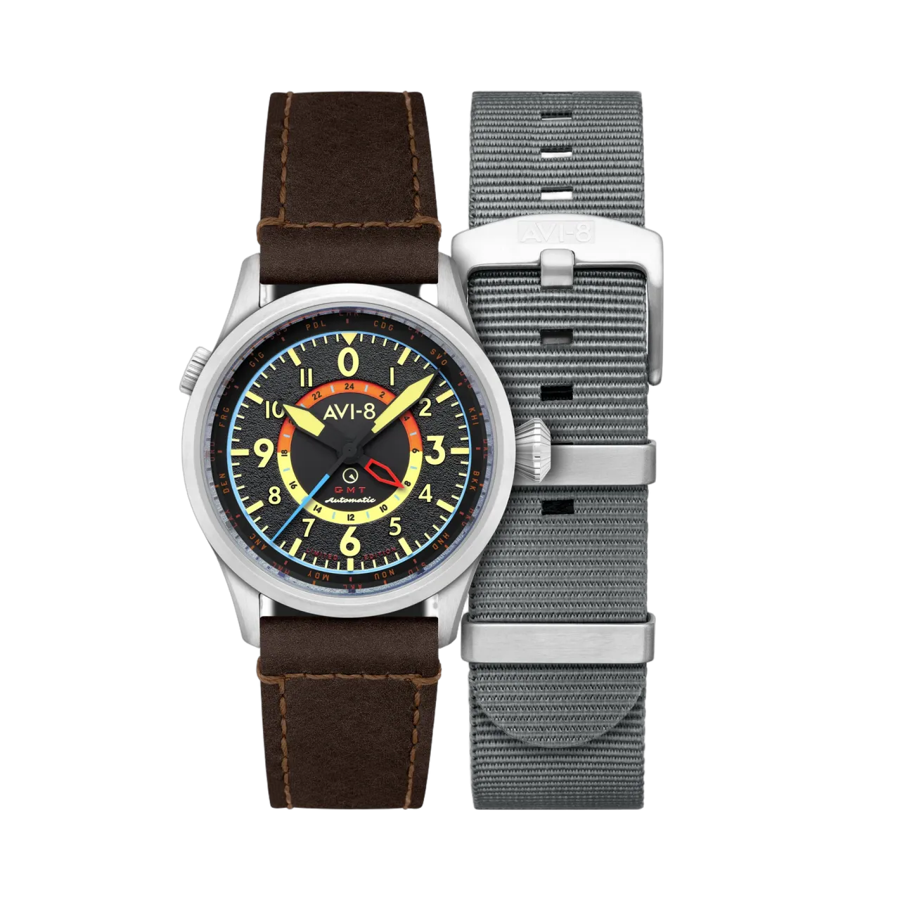 AVI-8 Flyboy Wingman Worldtimer GMT Automatic Viper Black AV412006