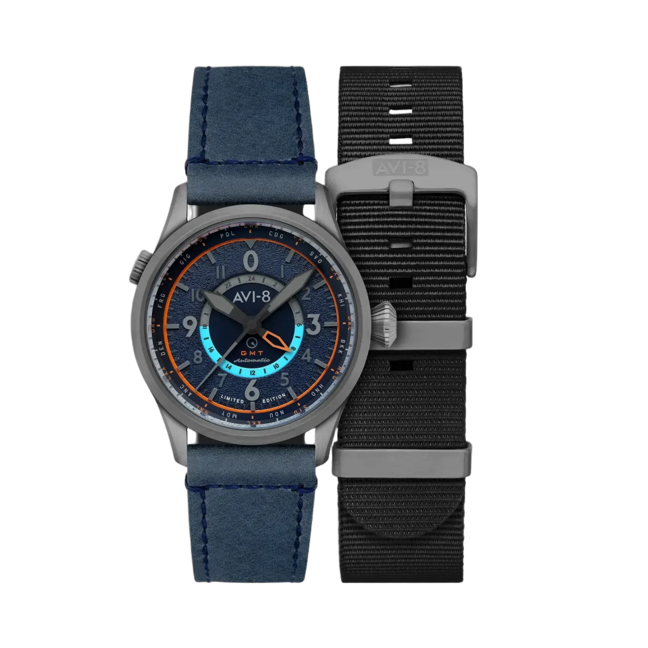 AVI-8 Flyboy Wingman Worldtimer GMT Automatic Stealth Blue AV412007