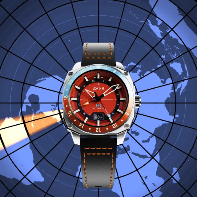 AVI-8 Hawker Hunter Atlas GMT Automatic Orangish Red AV412206 Görsel 8