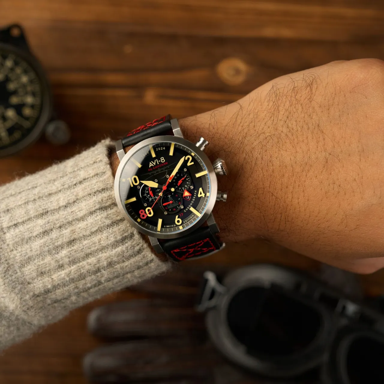 AVI-8 Dambuster Operation Catechism 80th Dual Time Chronograph Limited Edition Bomber Black AV412401 detay görseli 2