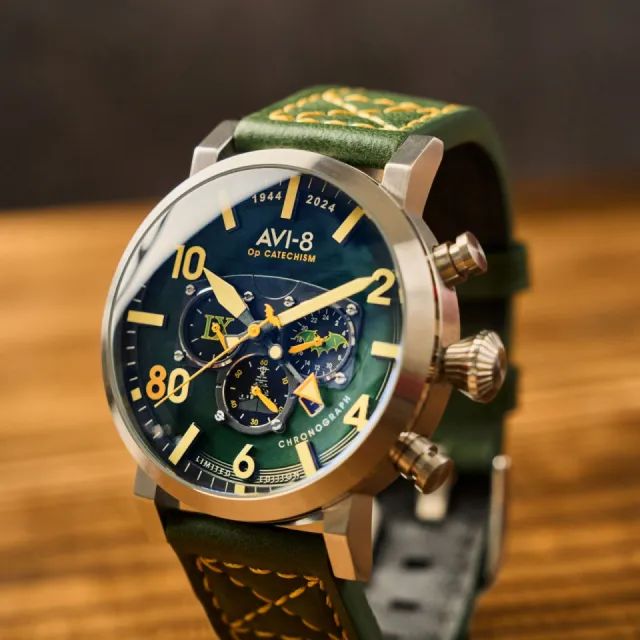 AVI-8 Dambuster Operation Catechism 80th Dual Time Chronograph Bat Green AV412402 Görsel 8