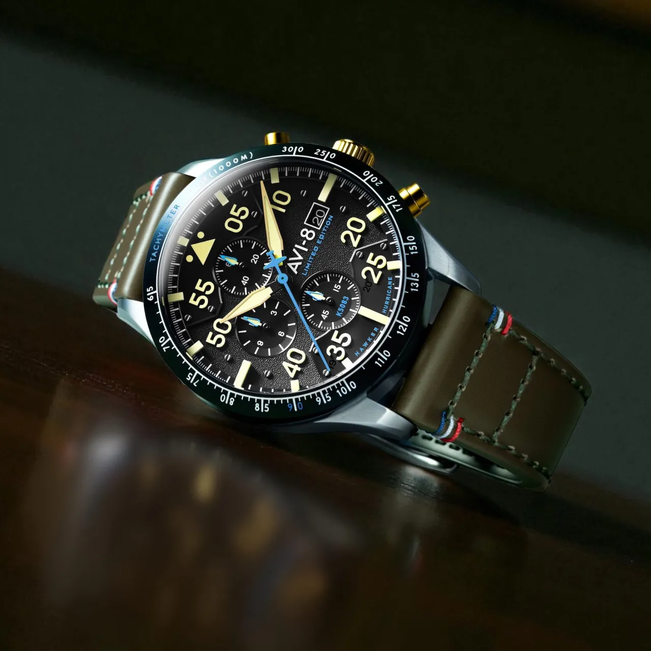AVI-8 Hawker Hurricane 90th Anniversary Chronograph Limited Edition Thunder Black AV413011 detay görseli 3