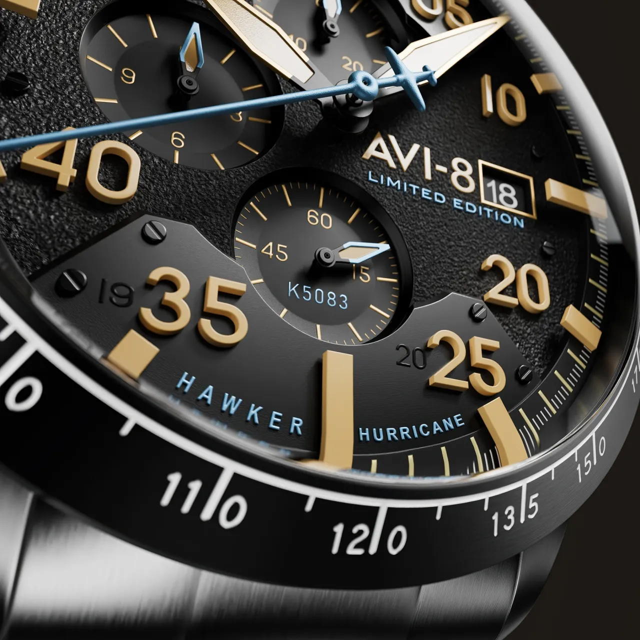 AVI-8 Hawker Hurricane 90th Anniversary Chronograph Limited Edition Thunder Black AV413011 detay görseli 4