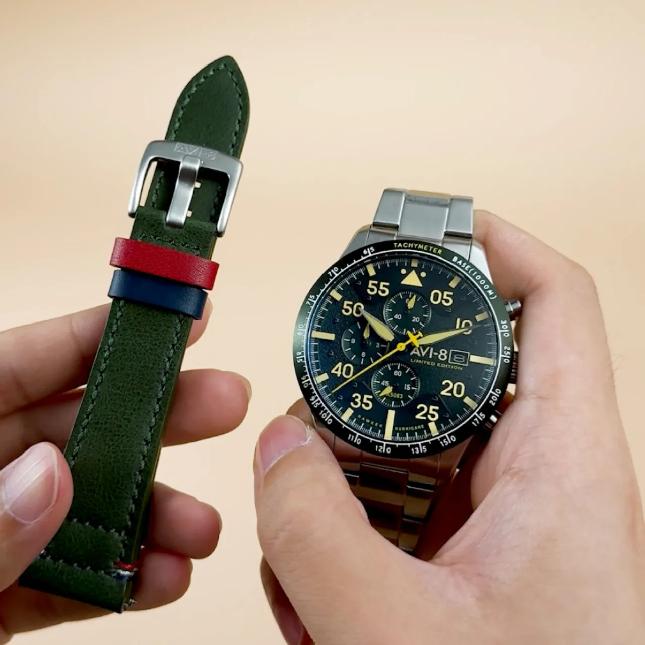 AVI-8 Hawker Hurricane 90th Anniversary Chronograph Limited Edition Tarmac Green AV413033 detay görseli 1