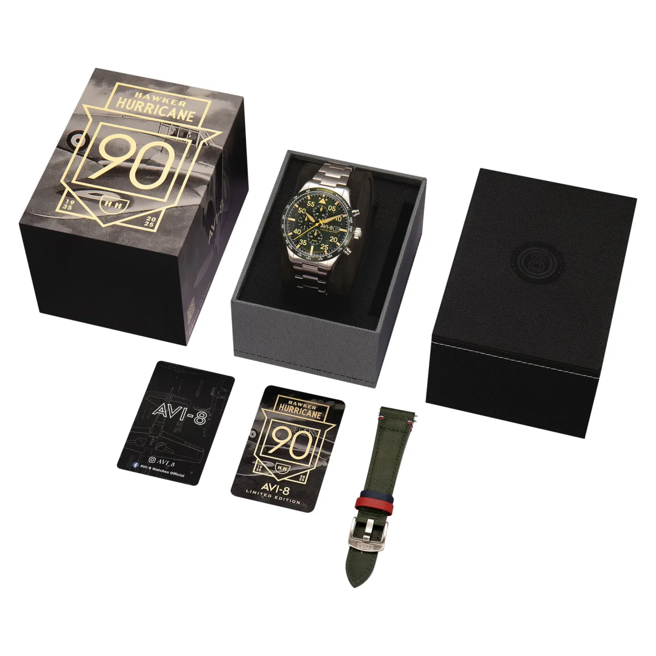 AVI-8 Hawker Hurricane 90th Anniversary Chronograph Limited Edition Tarmac Green AV413033 detay görseli 5
