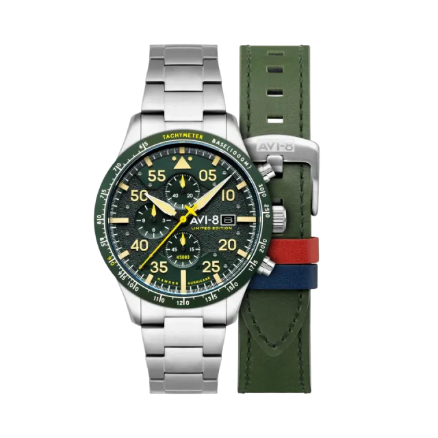 AVI-8 Hawker Hurricane 90th Anniversary Chronograph Limited Edition Tarmac Green AV413033 Görsel 1