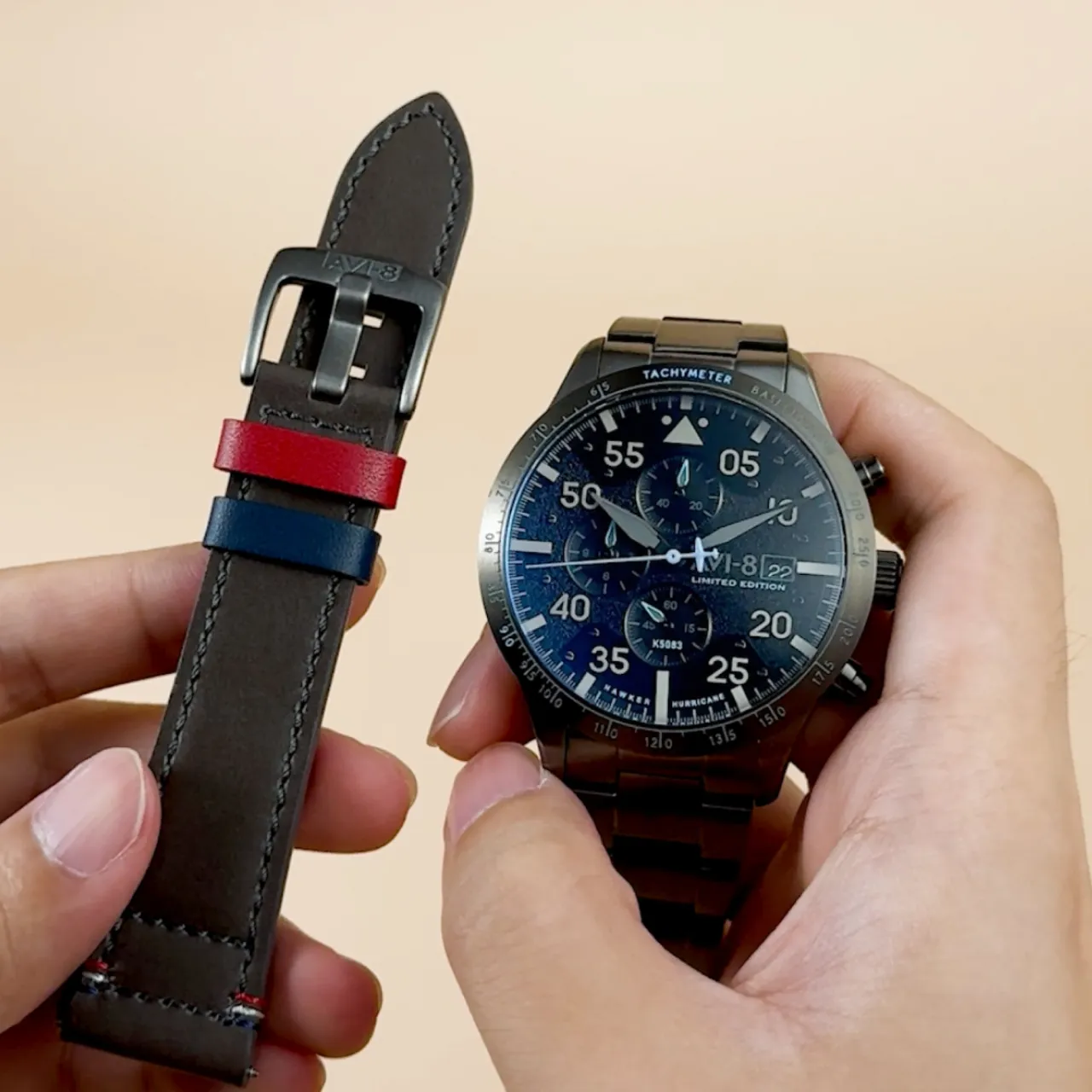 AVI-8 Hawker Hurricane 90th Anniversary Chronograph Limited Edition Hangar Grey AV413044 detay görseli 1