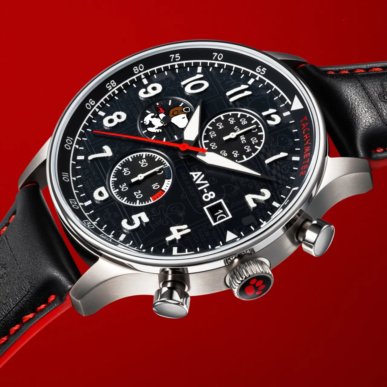 AVI-8 Hawker Hurricane Classic Chronograph Peanuts Snoopy Flying Ace Limited Edition Black AV413201 detay görseli 4
