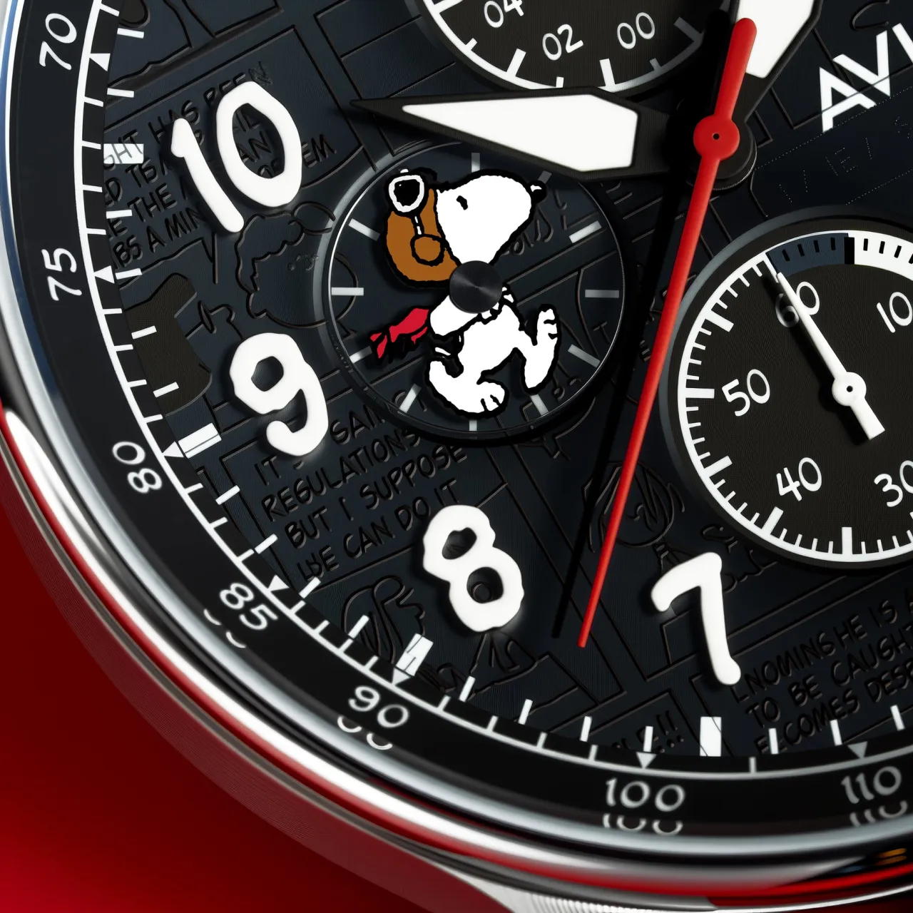 AVI-8 Hawker Hurricane Classic Chronograph Peanuts Snoopy Flying Ace Limited Edition Black AV413201 detay görseli 5