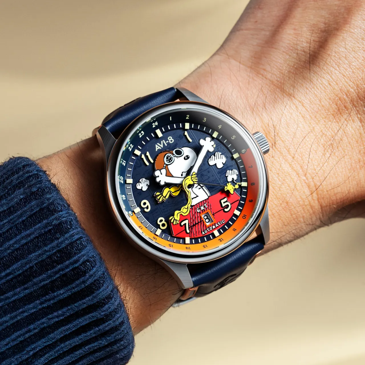 AVI-8 Hawker Hurricane Kent GMT Otomatik Mavi AV413602 detay görseli 2
